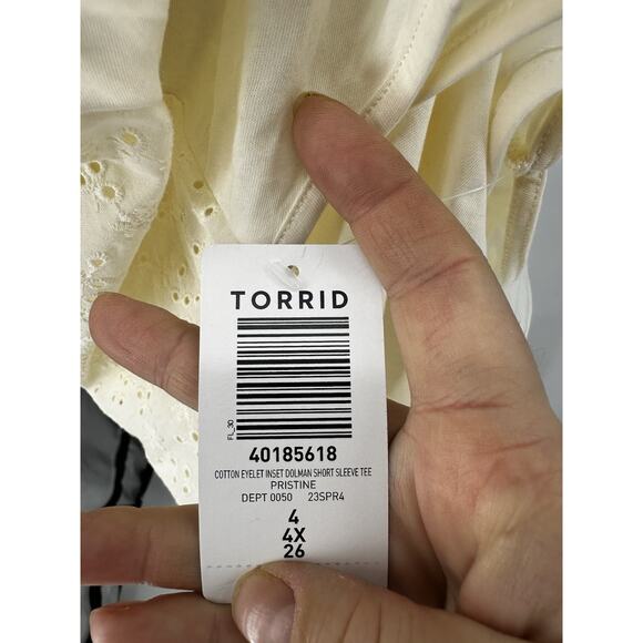 NEW Torrid Plus Size 4X Women COTTON EYELET INSET DOLMAN SHORT SLEEVE TEE AC10 - Picture 4 of 9
